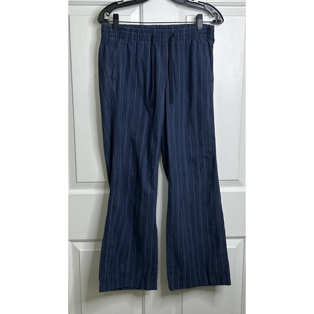 LL Bean Chambray Pants Womens 8 Favorite Fit Striped Drawstring Lightweight Blue
